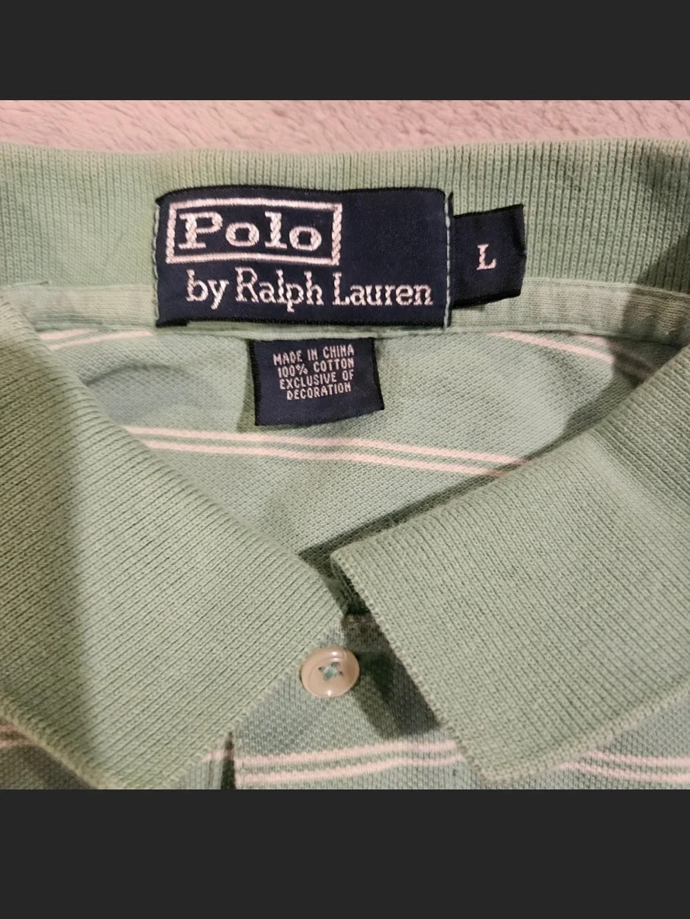 Classic Ralph Lauren Men’s Mint Green Striped Polo Shirt
